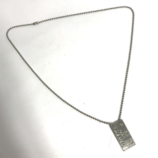 CHANEL Necklace metal Silver CC COCO Mark plate Women Used Authentic