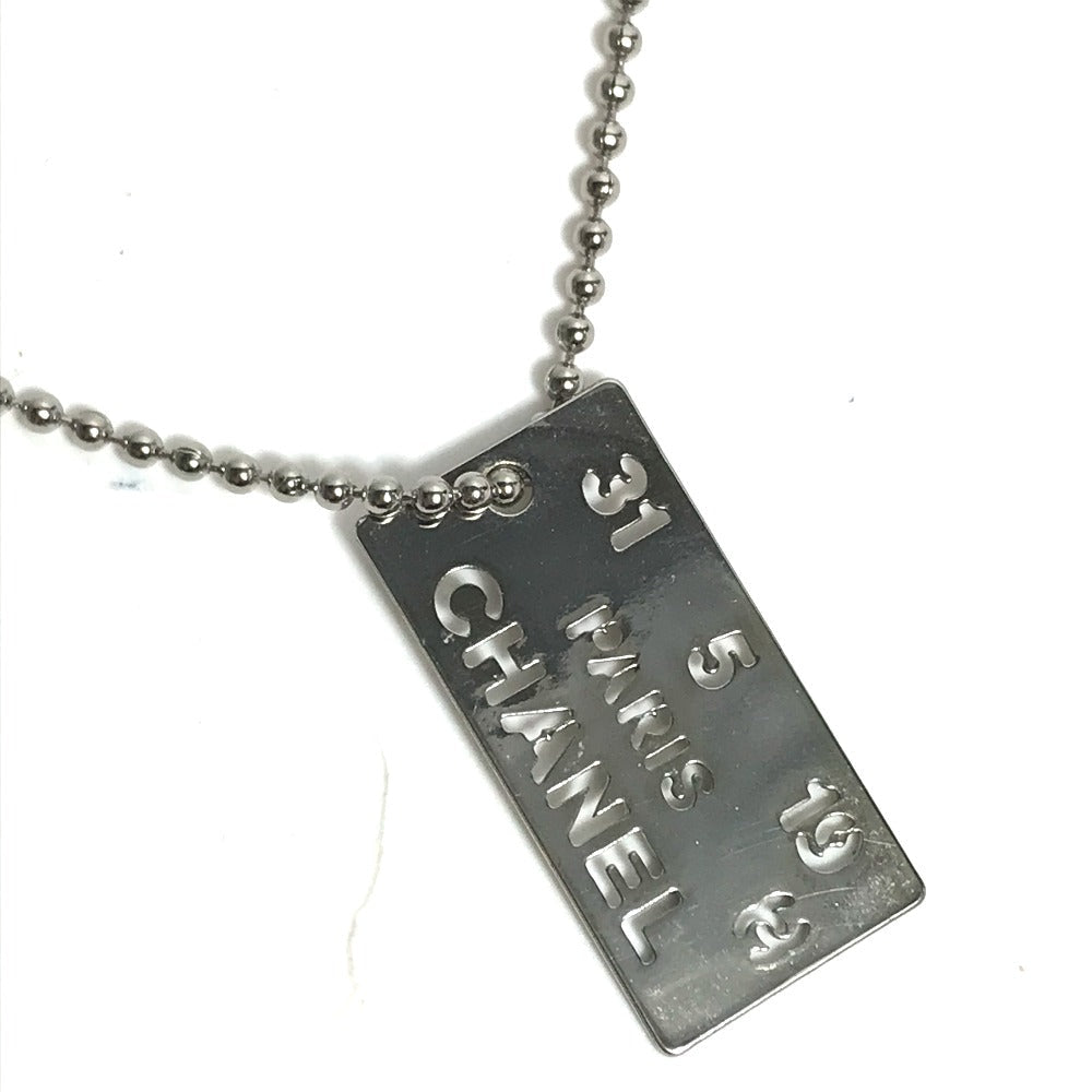 CHANEL Necklace metal Silver CC COCO Mark plate Women Used Authentic