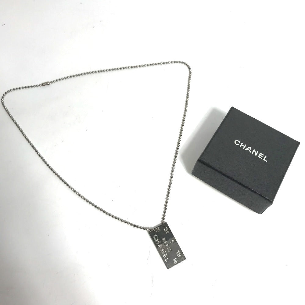CHANEL Necklace metal Silver CC COCO Mark plate Women Used Authentic