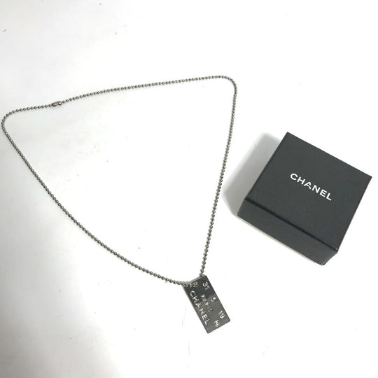 CHANEL Necklace metal Silver CC COCO Mark plate Women Used Authentic