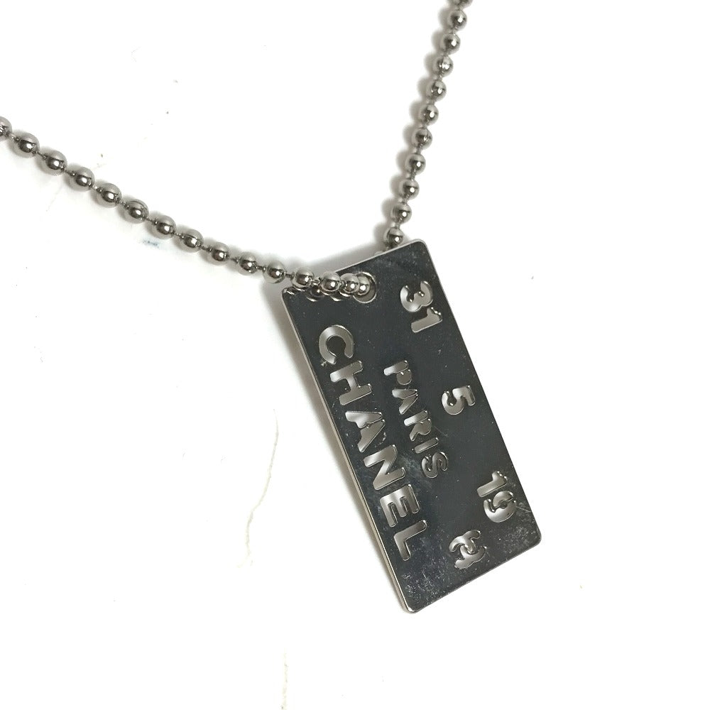 CHANEL Necklace metal Silver CC COCO Mark plate Women Used Authentic