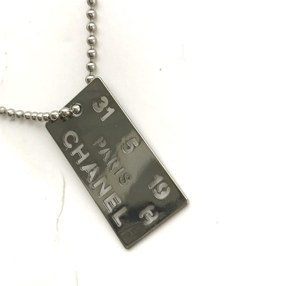 CHANEL Necklace metal Silver CC COCO Mark plate Women Used Authentic