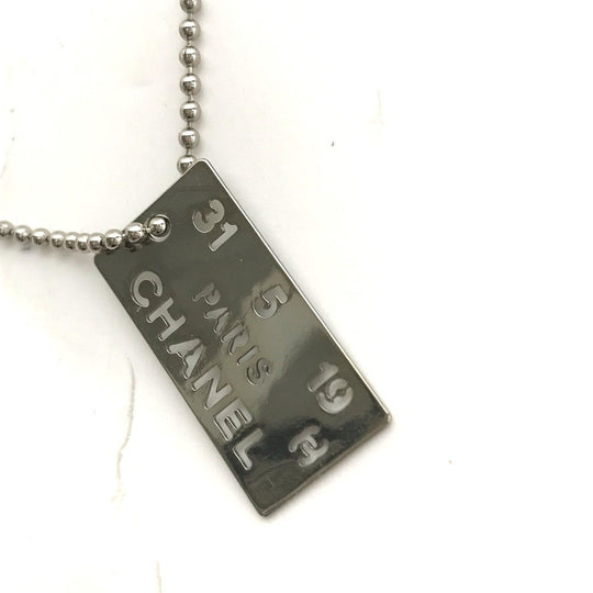CHANEL Necklace metal Silver CC COCO Mark plate Women Used Authentic