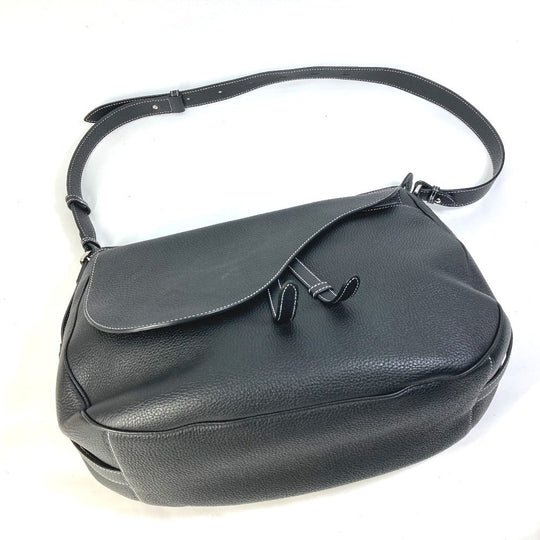 Dior Shoulder Bag 1ADHO023UL leather black Oblique saddle soft bag Women Used Authentic