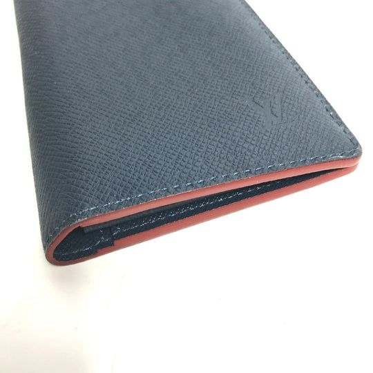 LOUIS VUITTON Long Wallet Purse M30662 Taiga Leather blue Taiga Portefeuille Braza mens Used Authentic