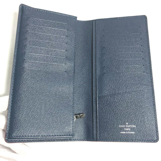 LOUIS VUITTON Long Wallet Purse M30662 Taiga Leather blue Taiga Portefeuille Braza mens Used Authentic
