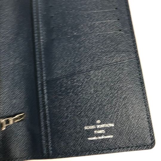 LOUIS VUITTON Long Wallet Purse M30662 Taiga Leather blue Taiga Portefeuille Braza mens Used Authentic