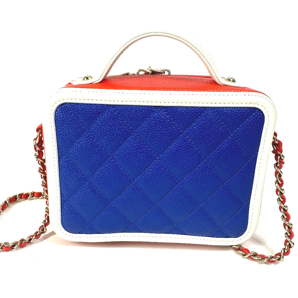CHANEL Shoulder Bag A93342 Caviar skin Red COCO Mark CC filigree vanity bag Women Used Authentic