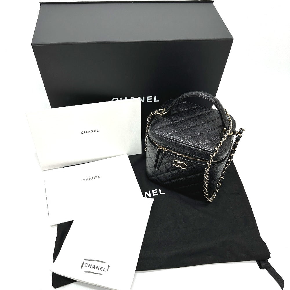 CHANEL Vanity bag AS2362 Caviar skin black COCO Mark CC Matrasse quilting Women Used Authentic