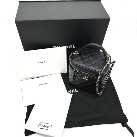 CHANEL Vanity bag AS2362 Caviar skin black COCO Mark CC Matrasse quilting Women Used Authentic