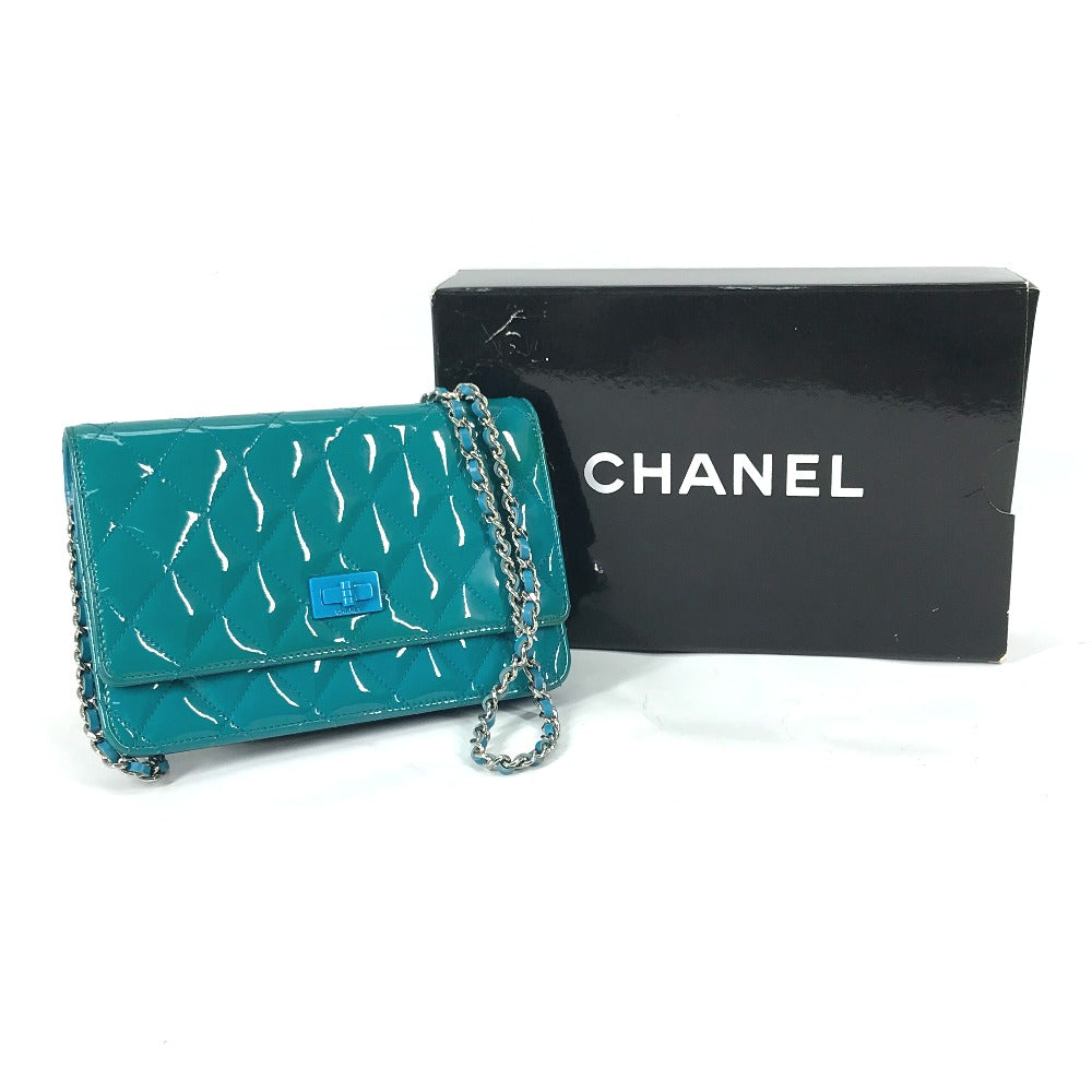 CHANEL Shoulder Bag enamel Blue type 2.55 Hardware Matrasse quilting Women Used Authentic