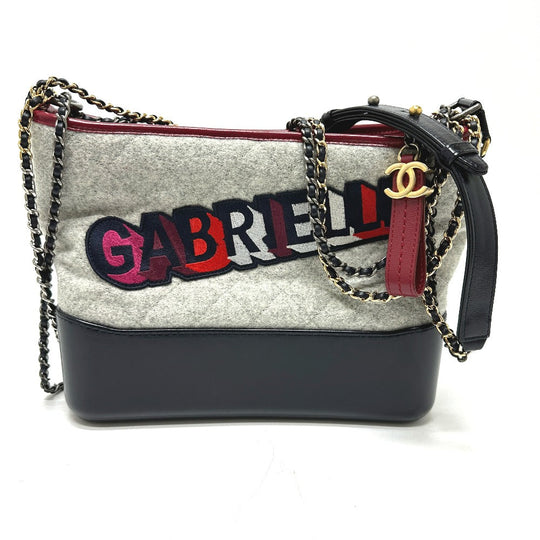 CHANEL Shoulder Bag Calfskin, Wool gray CC COCO Mark Gabriel Do logo Women Used Authentic