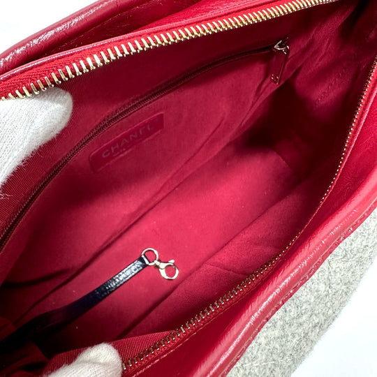 CHANEL Shoulder Bag Calfskin, Wool gray CC COCO Mark Gabriel Do logo Women Used Authentic