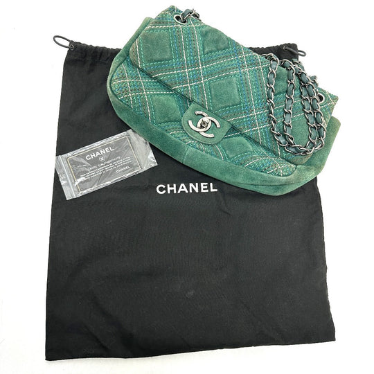 CHANEL Shoulder Bag suede green CC COCO Mark Matrasse 25 Women Used Authentic