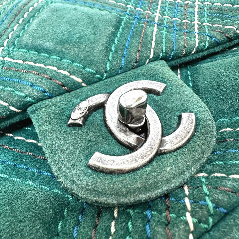 CHANEL Shoulder Bag suede green CC COCO Mark Matrasse 25 Women Used Authentic