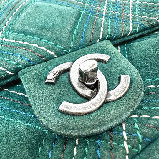 CHANEL Shoulder Bag suede green CC COCO Mark Matrasse 25 Women Used Authentic
