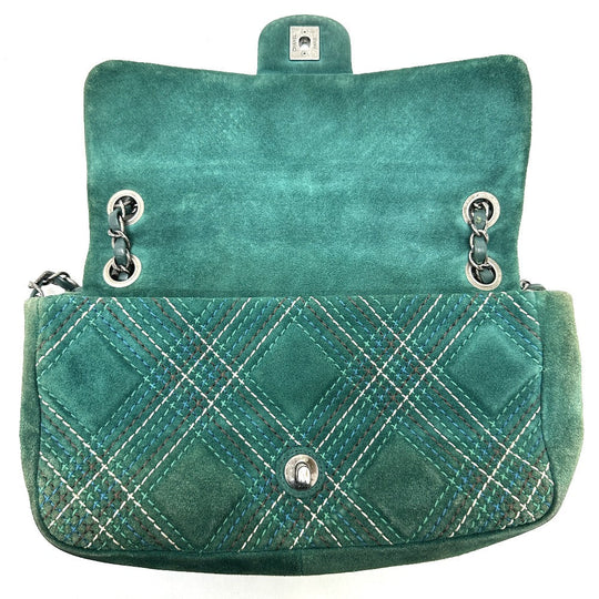 CHANEL Shoulder Bag suede green CC COCO Mark Matrasse 25 Women Used Authentic