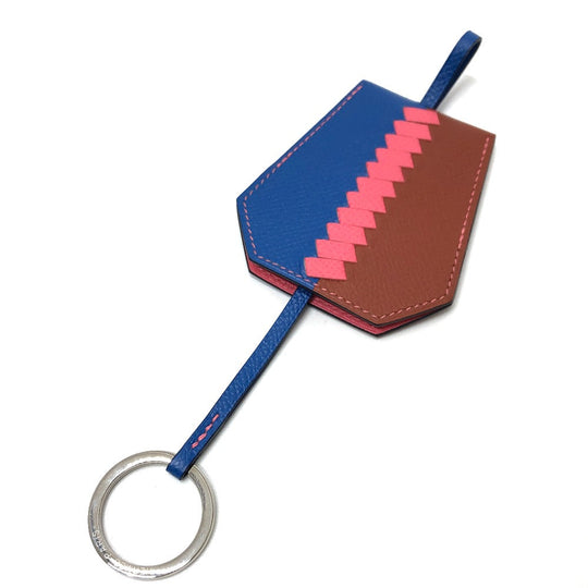 HERMES Key ring Epsom blue Cle Grand Tresage Women Used Authentic