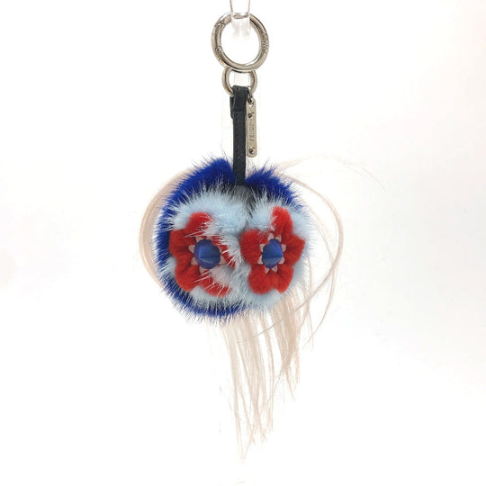 FENDI Bag charm fur blue Bag Bugs Bonbon charm Women Used Authentic