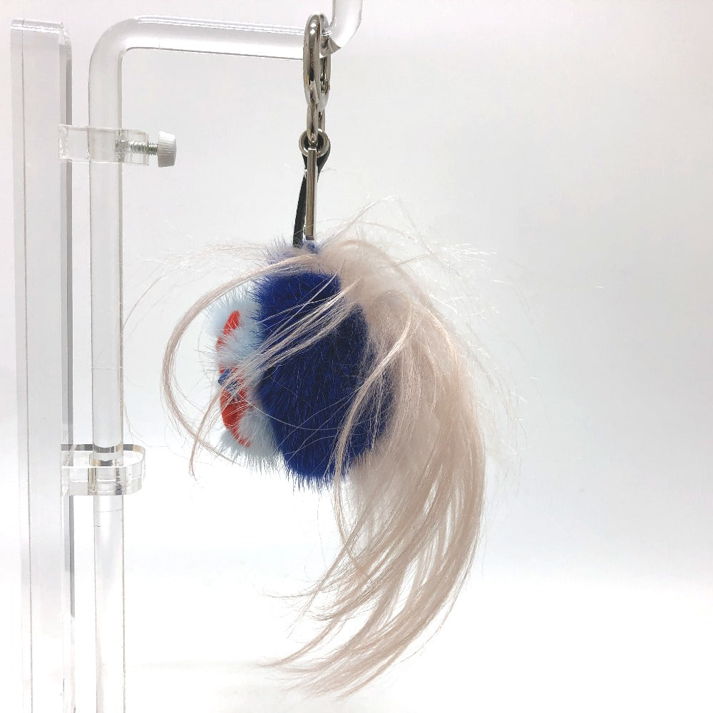 FENDI Bag charm fur blue Bag Bugs Bonbon charm Women Used Authentic