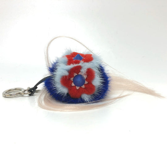FENDI Bag charm fur blue Bag Bugs Bonbon charm Women Used Authentic