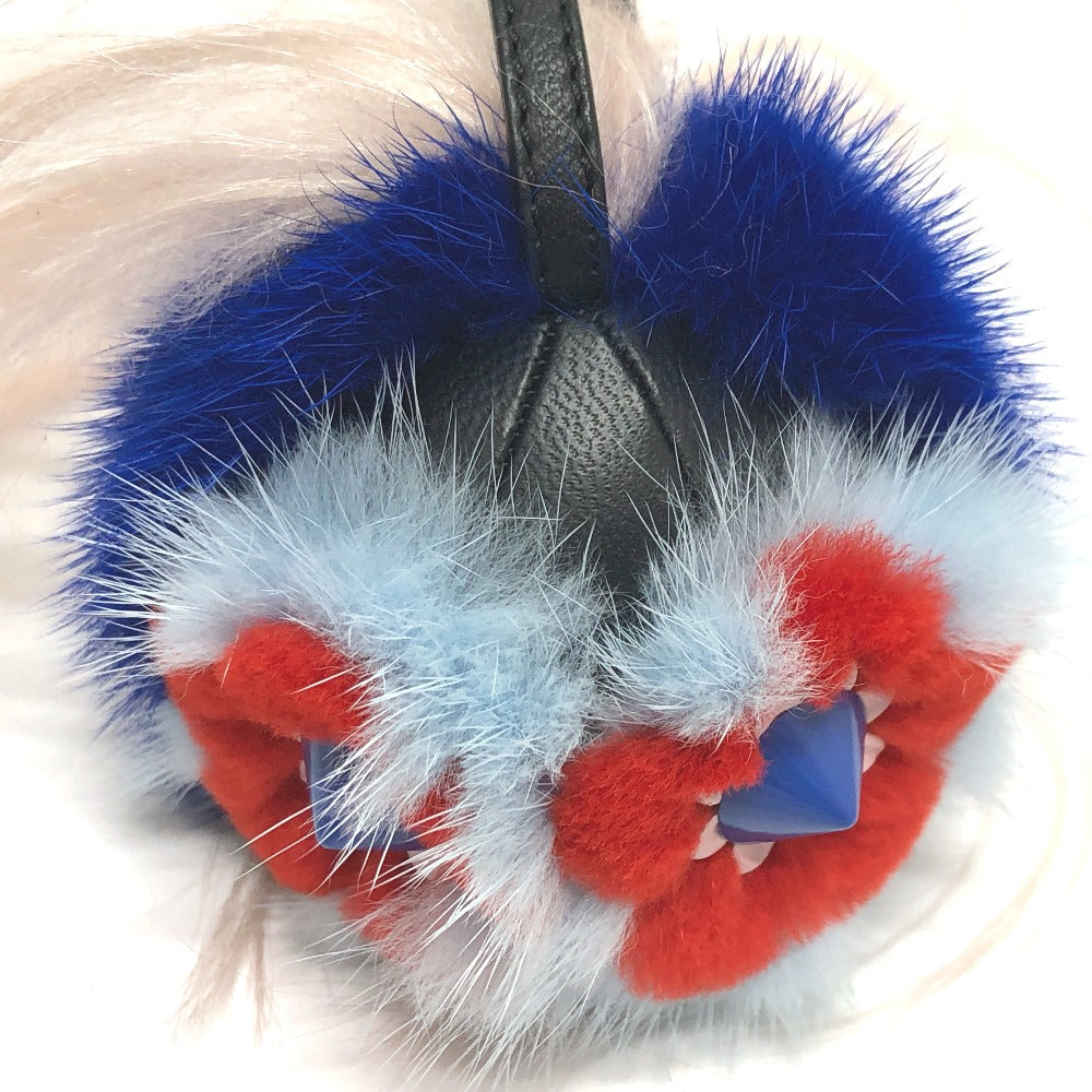 FENDI Bag charm fur blue Bag Bugs Bonbon charm Women Used Authentic