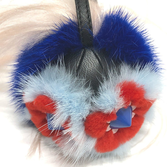 FENDI Bag charm fur blue Bag Bugs Bonbon charm Women Used Authentic