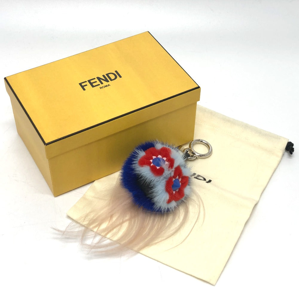 FENDI Bag charm fur blue Bag Bugs Bonbon charm Women Used Authentic