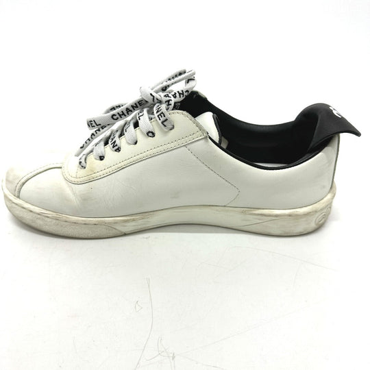 CHANEL sneakers G34085 , Leather white COCO Mark CC Women 36 Used Authentic