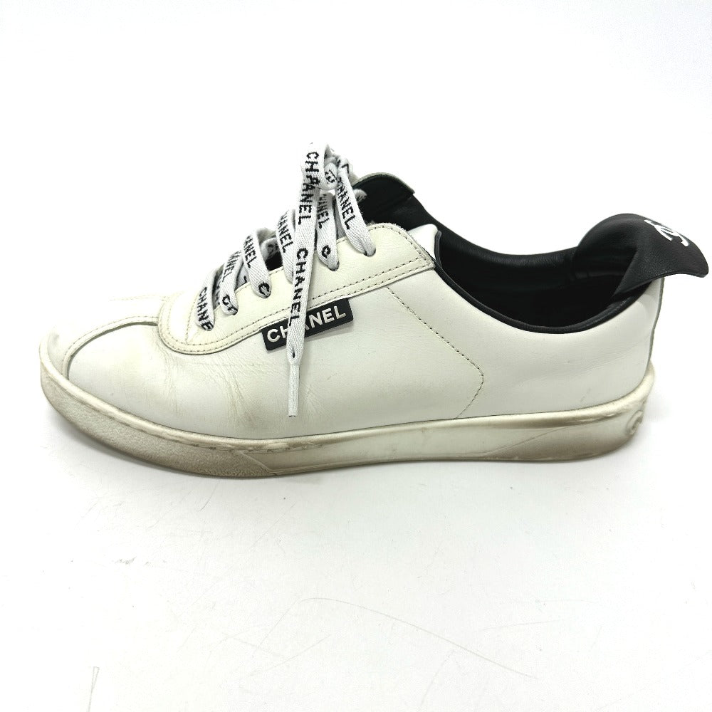 CHANEL sneakers G34085 , Leather white COCO Mark CC Women 36 Used Authentic