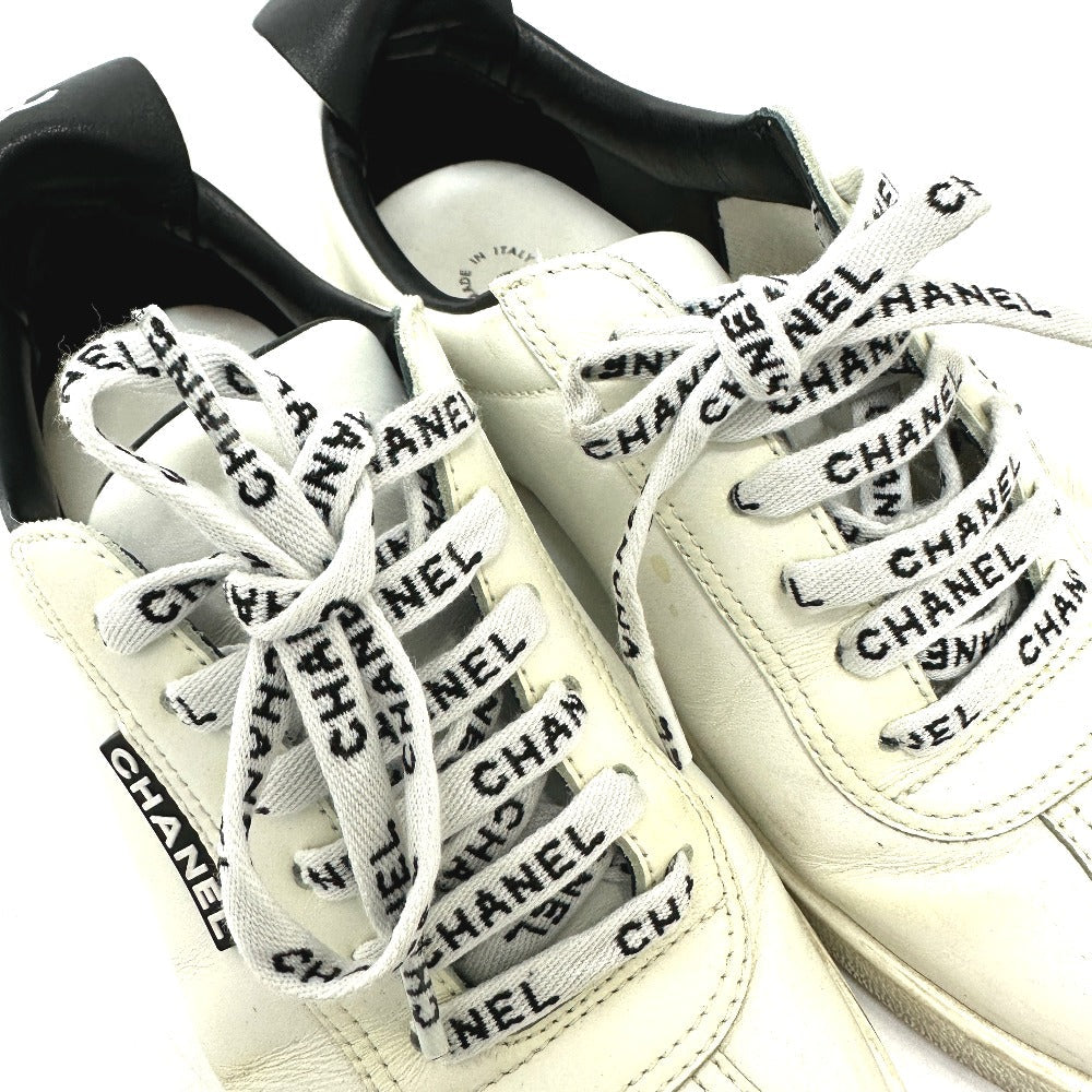 CHANEL sneakers G34085 , Leather white COCO Mark CC Women 36 Used Authentic