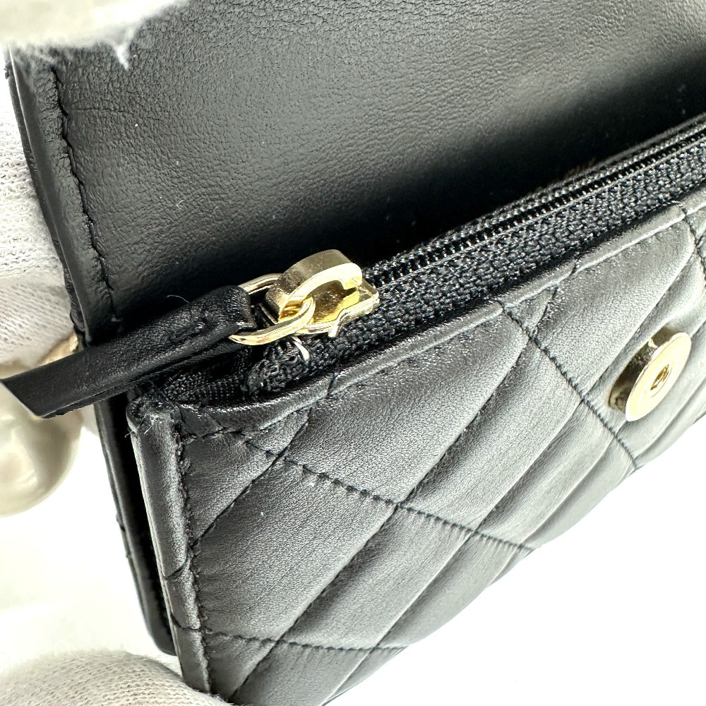 CHANEL Shoulder Bag lambskin black CC COCO Mark Pearl Shoulder Women Used Authentic