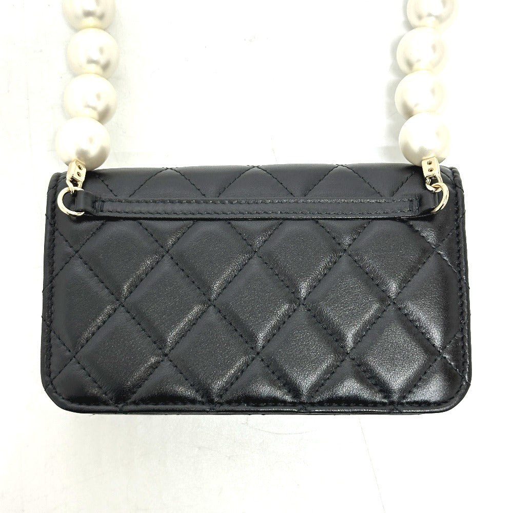 CHANEL Shoulder Bag lambskin black CC COCO Mark Pearl Shoulder Women Used Authentic