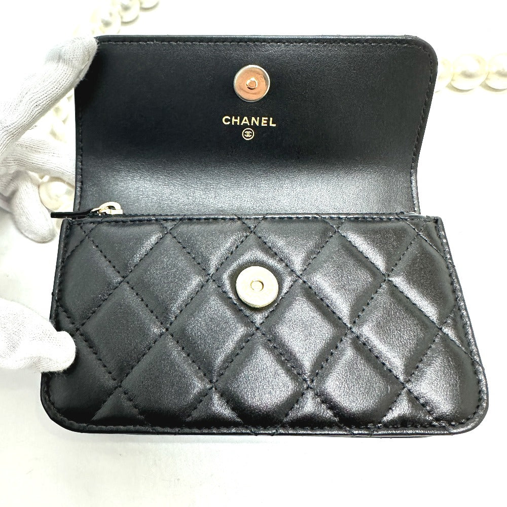 CHANEL Shoulder Bag lambskin black CC COCO Mark Pearl Shoulder Women Used Authentic