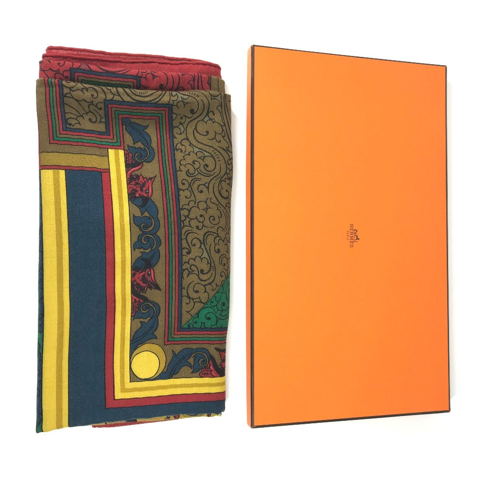 HERMES scarf Silk, Cashmere multicolor ANIMAUX SOLAIRES Animals of the Sun Calegean 140 Women Used Authentic