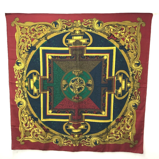 HERMES scarf Silk, Cashmere multicolor ANIMAUX SOLAIRES Animals of the Sun Calegean 140 Women Used Authentic