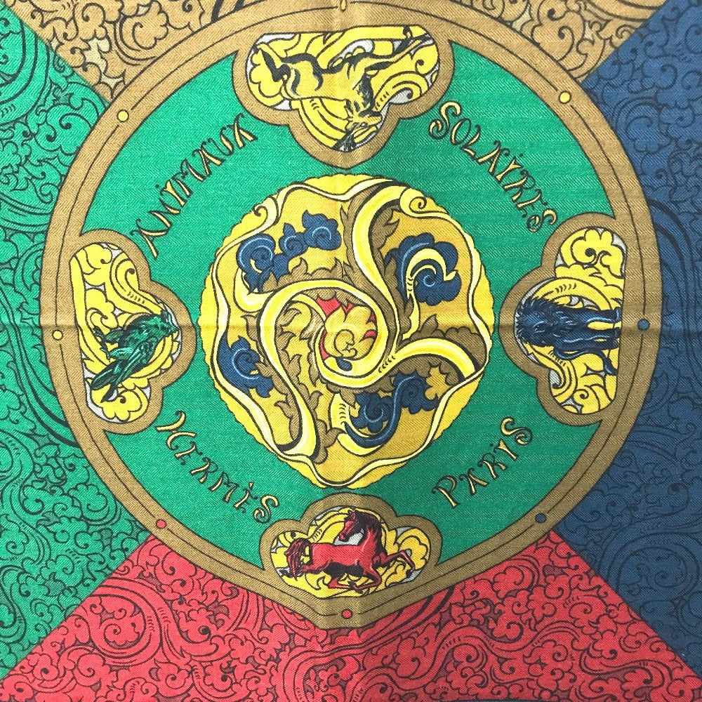 HERMES scarf Silk, Cashmere multicolor ANIMAUX SOLAIRES Animals of the Sun Calegean 140 Women Used Authentic