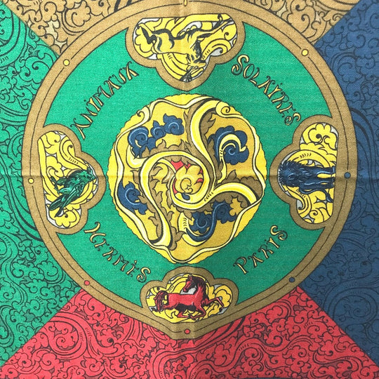 HERMES scarf Silk, Cashmere multicolor ANIMAUX SOLAIRES Animals of the Sun Calegean 140 Women Used Authentic