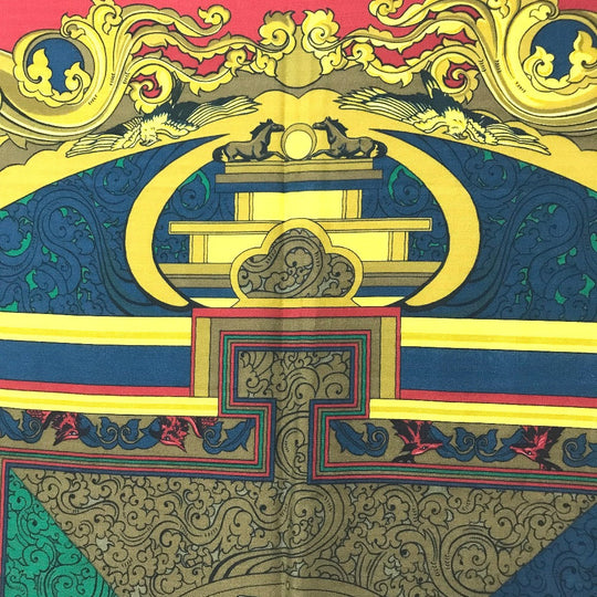 HERMES scarf Silk, Cashmere multicolor ANIMAUX SOLAIRES Animals of the Sun Calegean 140 Women Used Authentic