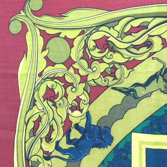 HERMES scarf Silk, Cashmere multicolor ANIMAUX SOLAIRES Animals of the Sun Calegean 140 Women Used Authentic