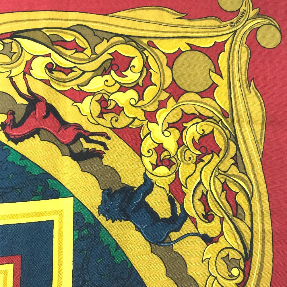 HERMES scarf Silk, Cashmere multicolor ANIMAUX SOLAIRES Animals of the Sun Calegean 140 Women Used Authentic