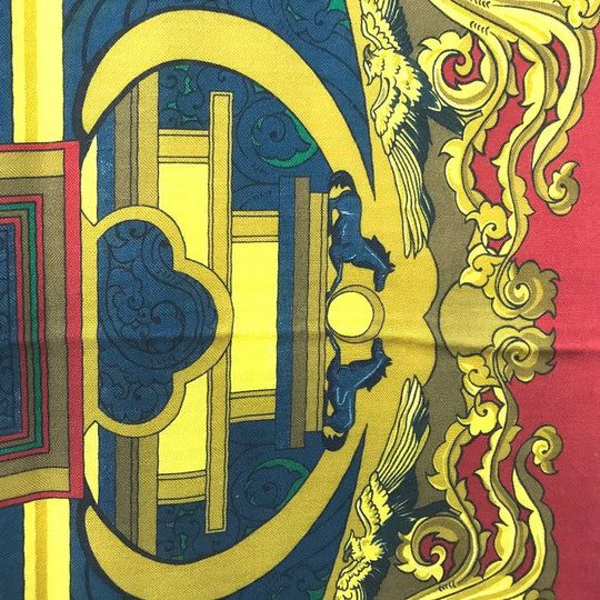 HERMES scarf Silk, Cashmere multicolor ANIMAUX SOLAIRES Animals of the Sun Calegean 140 Women Used Authentic