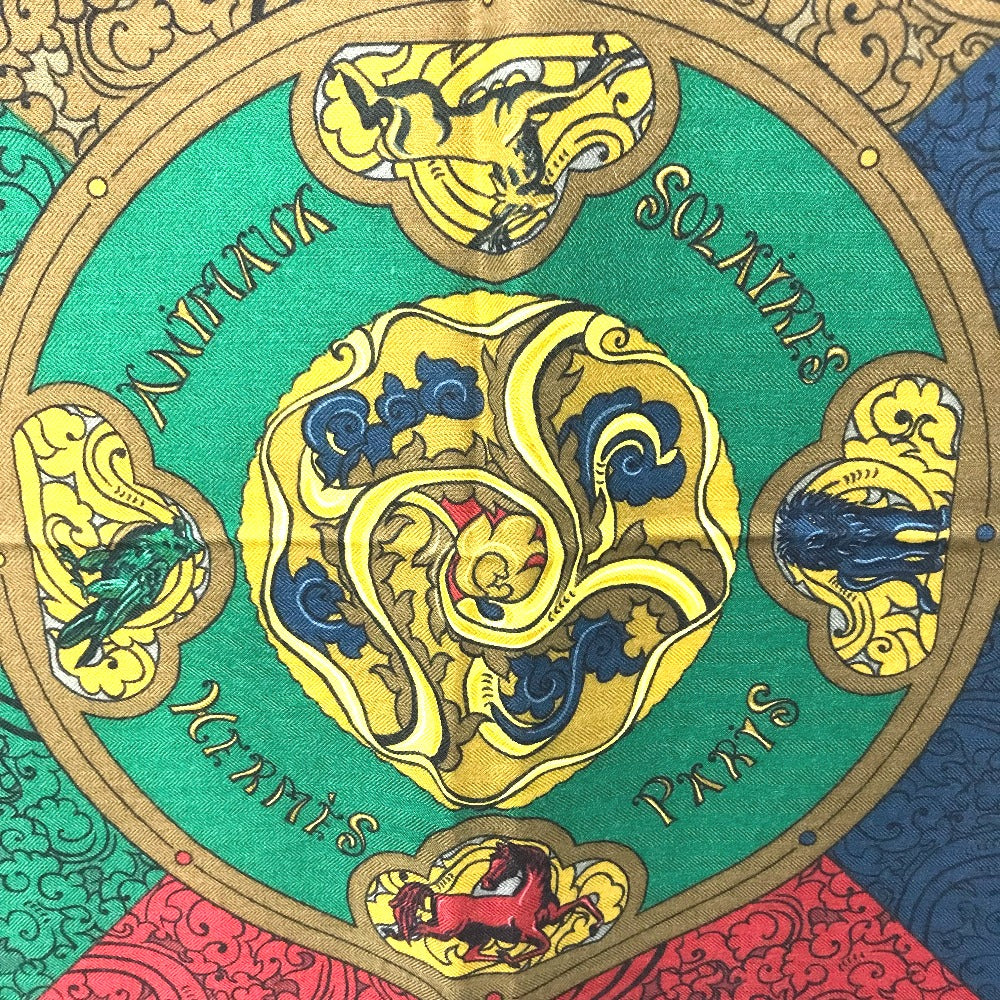 HERMES scarf Silk, Cashmere multicolor ANIMAUX SOLAIRES Animals of the Sun Calegean 140 Women Used Authentic