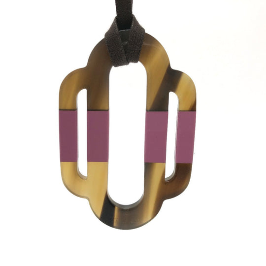 HERMES Necklace Buffalo horn Brown plate Atrage Women Used Authentic