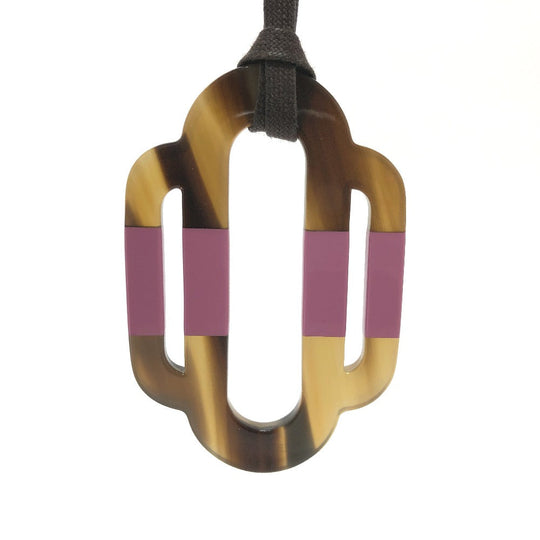 HERMES Necklace Buffalo horn Brown plate Atrage Women Used Authentic