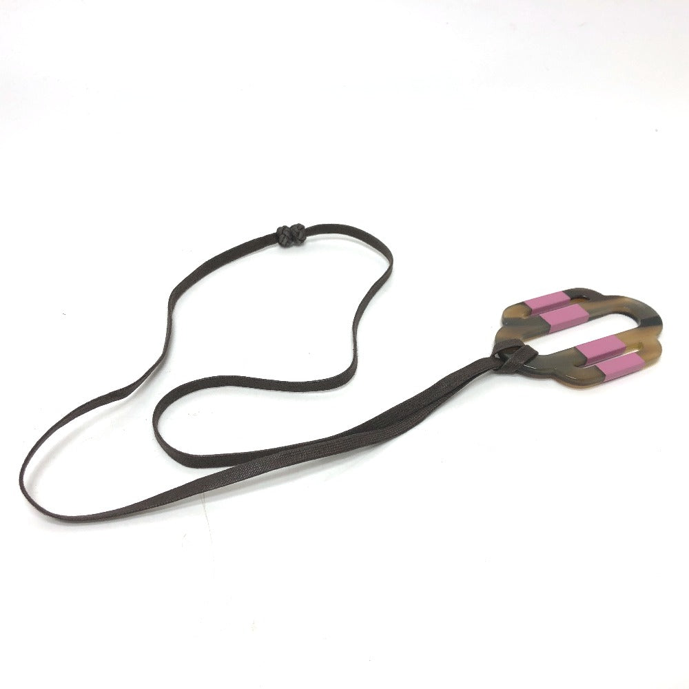 HERMES Necklace Buffalo horn Brown plate Atrage Women Used Authentic