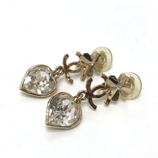 CHANEL Earring Gold Plated gold CC COCO Mark Clover heart Women Used Authentic