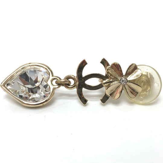 CHANEL Earring Gold Plated gold CC COCO Mark Clover heart Women Used Authentic