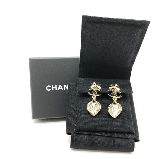 CHANEL Earring Gold Plated gold CC COCO Mark Clover heart Women Used Authentic