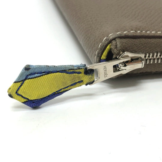 HERMES Long Wallet Purse Epsom Gray type Azap long silk in Women Used Authentic